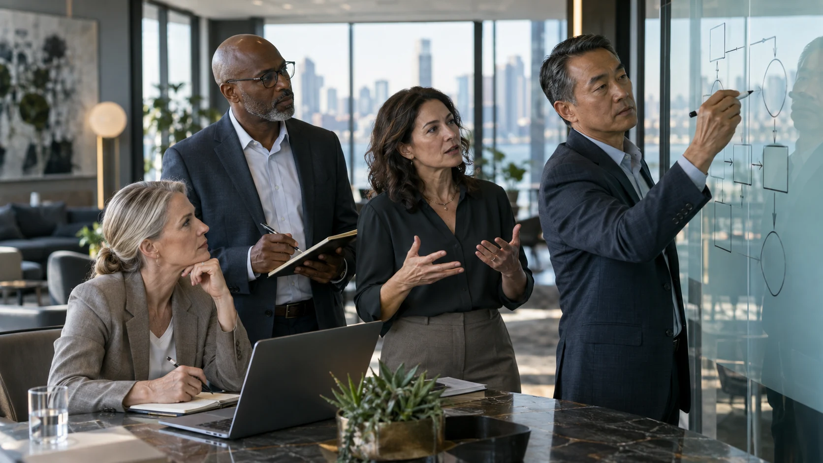 Illustrative scene of enterprise experts collaborating on a capability discovery workshop