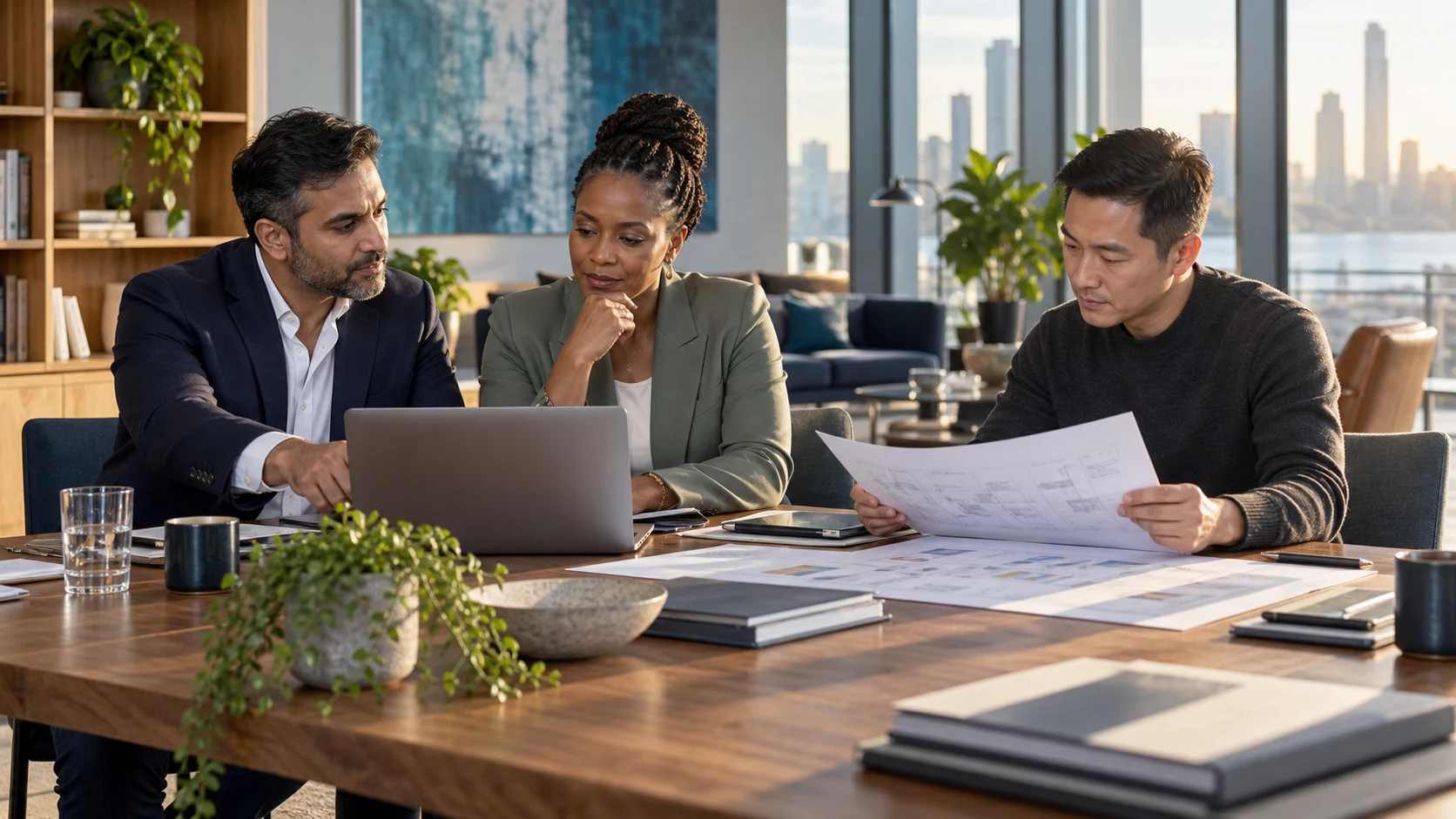 Illustrative scene of a transformation team discussing enterprise delivery
